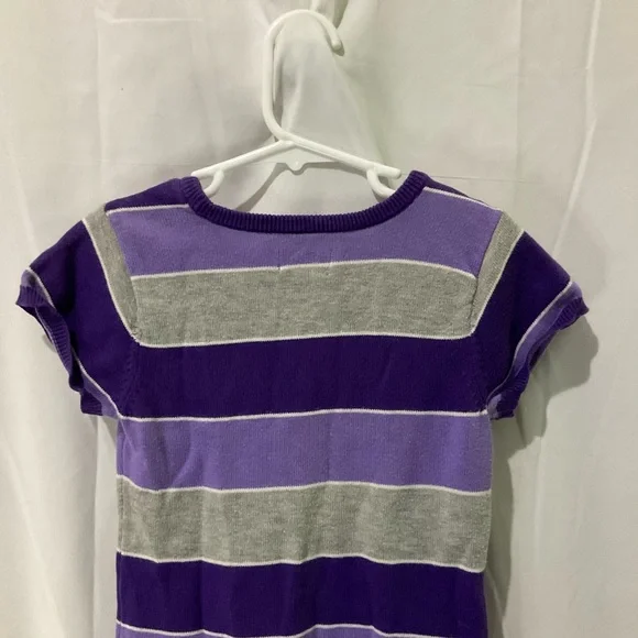 Children’s Place Girls Striped Everyday Short Sleeve Dress Size 5/6 Purple/Grey - Picture 7 of 16